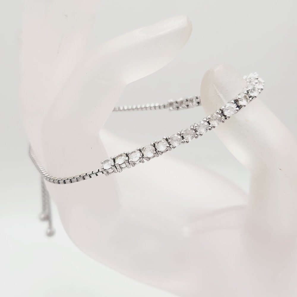 Clear Sparkly CZ 925 Sterling Silver Adjustable Chain Tennis Bracelet